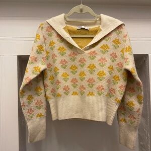 Zara Floral Sweater, Cream, Medium